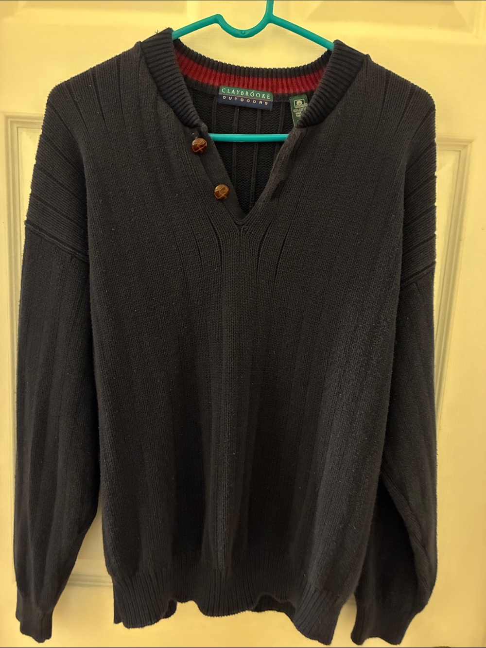Men's NavyV-Neck Button Sweater